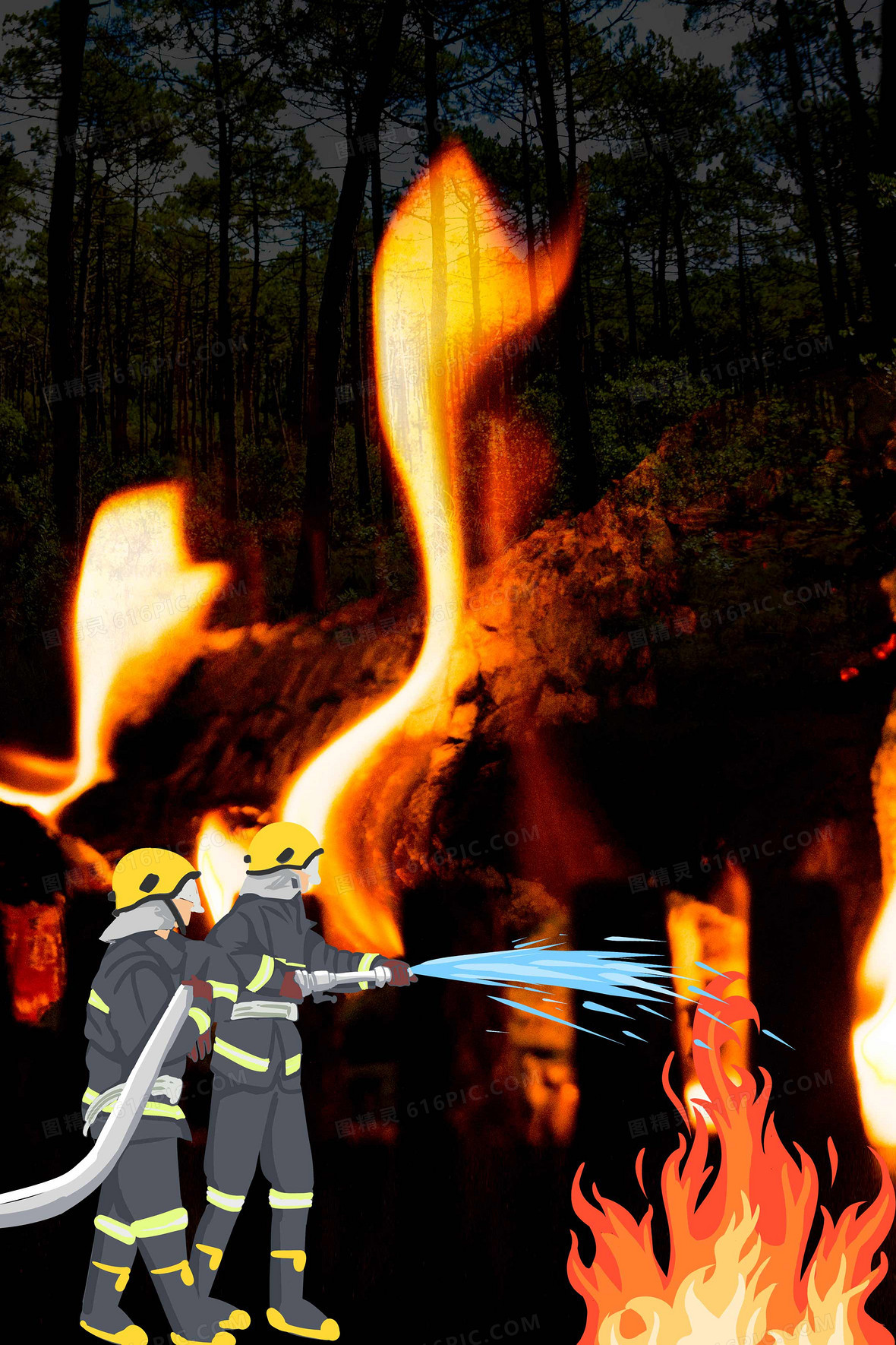 森林防火灭火救援摄影合成背景