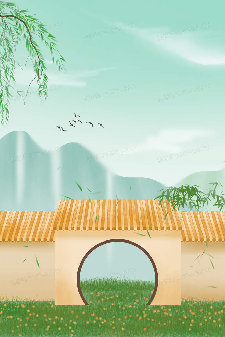手绘质感小清新春天背景