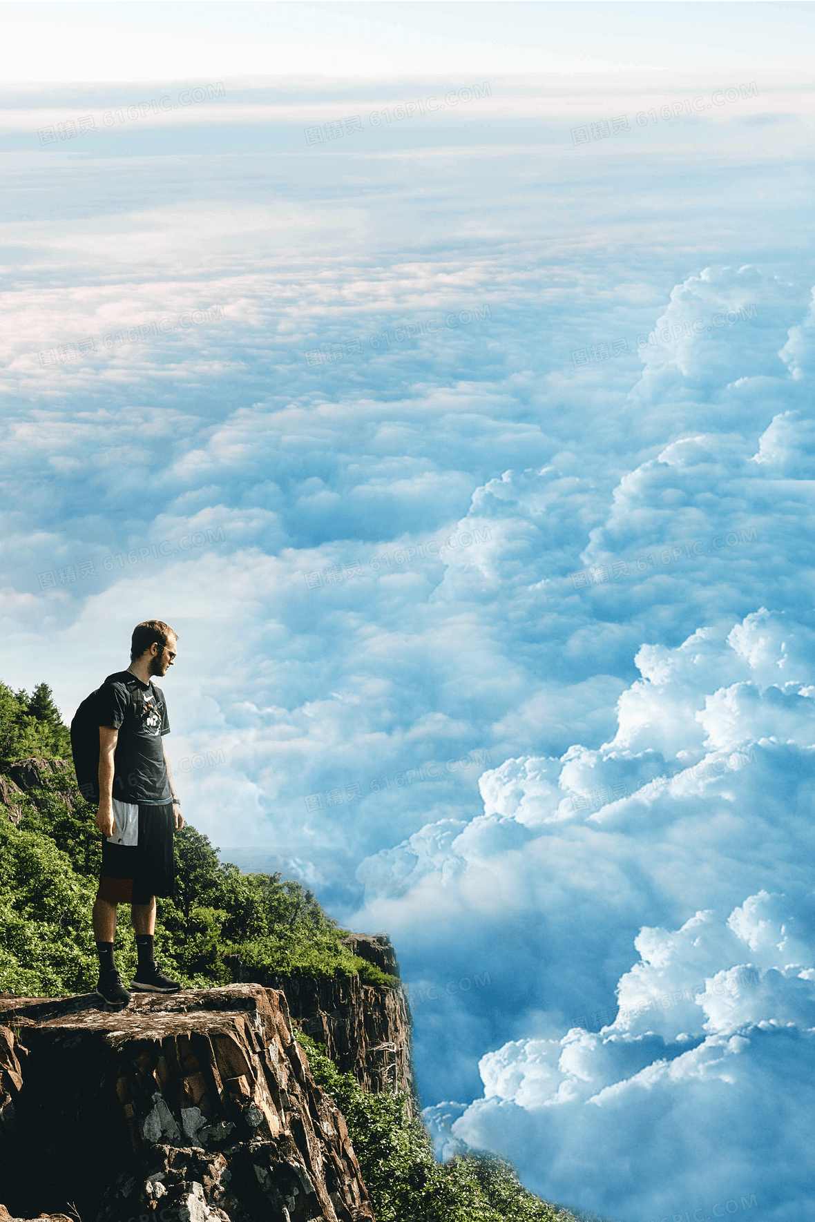 创意泰山山顶蓝天白云背景