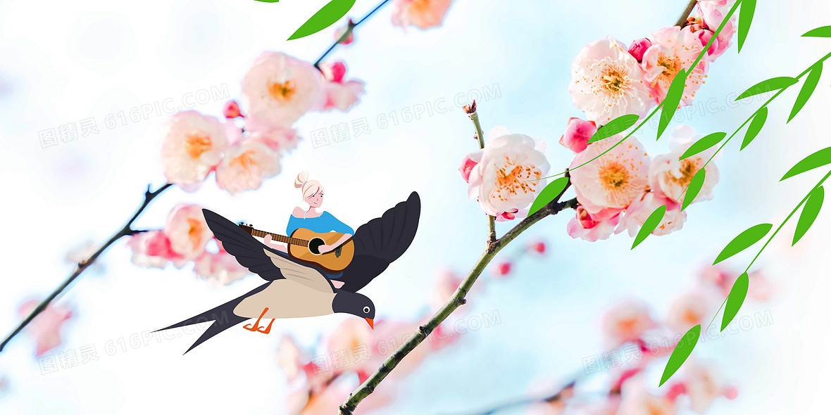 浪漫春天花朵燕子摄影图合成背景