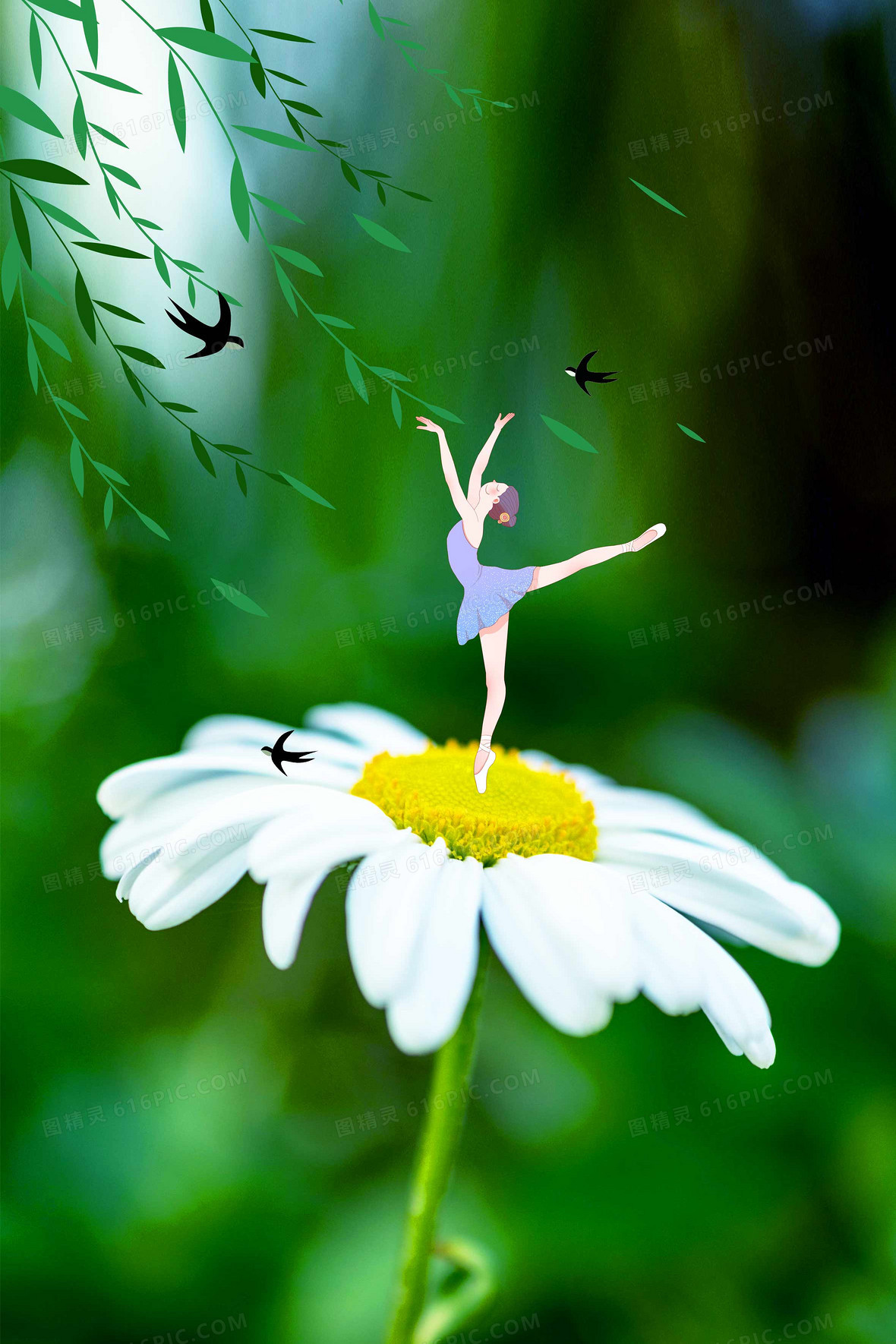 创意摄影图合成燕子花朵背景