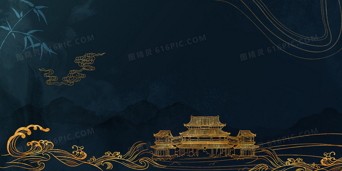 鎏金海浪古建筑线条雅致中国风背景