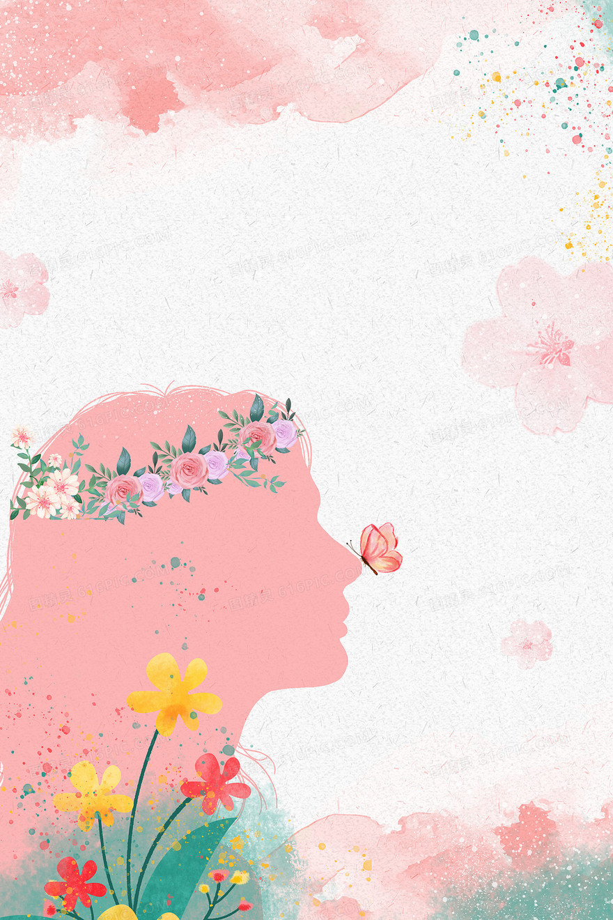 粉色水彩手绘小清新妇女节背景