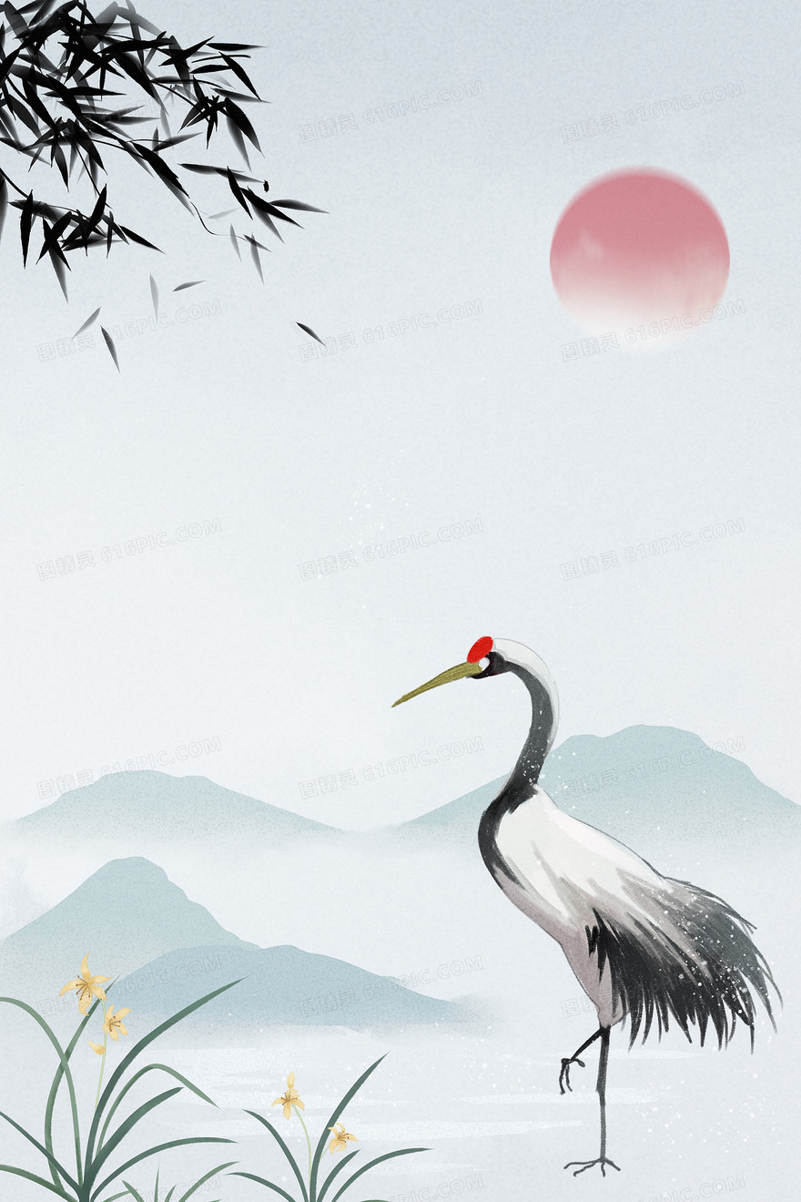 复古文艺中国风水墨手绘兰花竹子背景