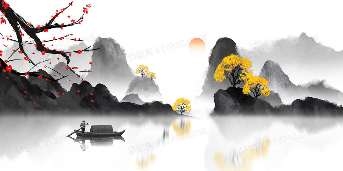 复古中国风水墨手绘梅花背景