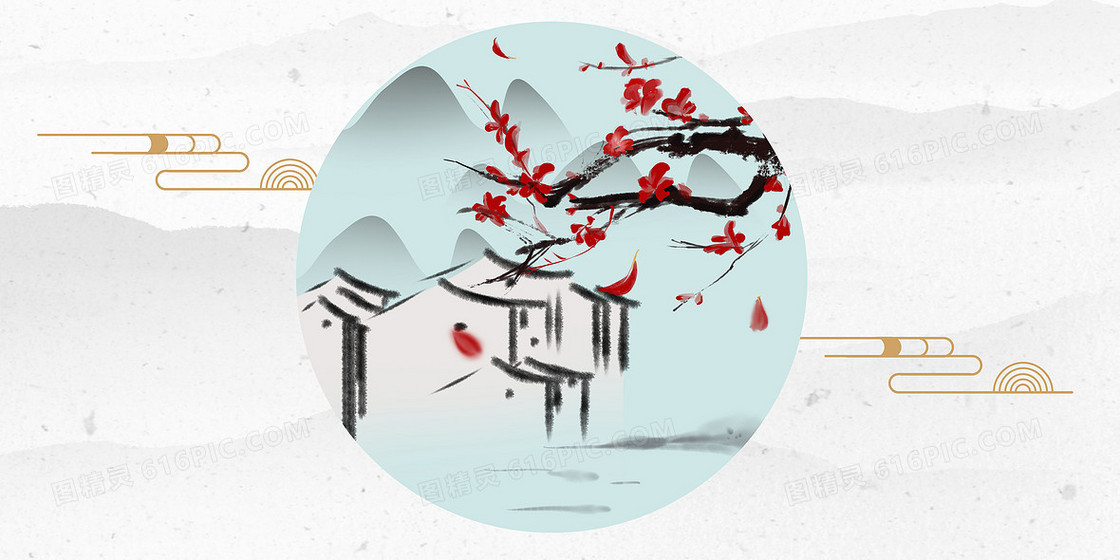 复古文艺中国风意境山水梅兰竹菊系列之傲骨梅花背景