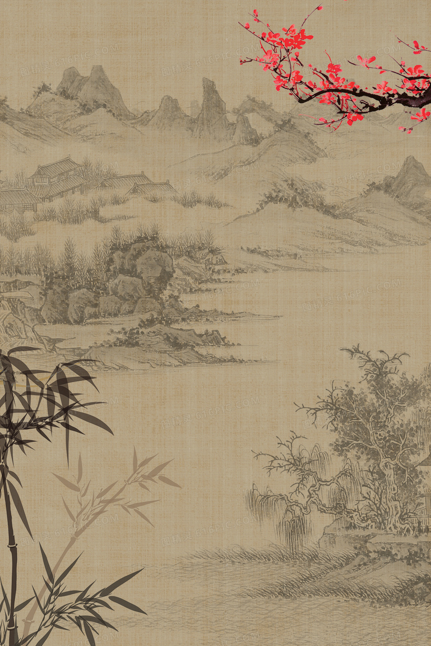 复古中国风梅花竹子背景