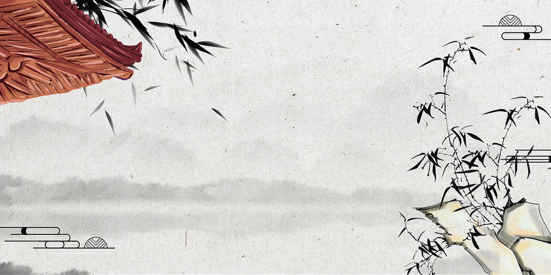 水墨淡彩中国风竹子复古背景