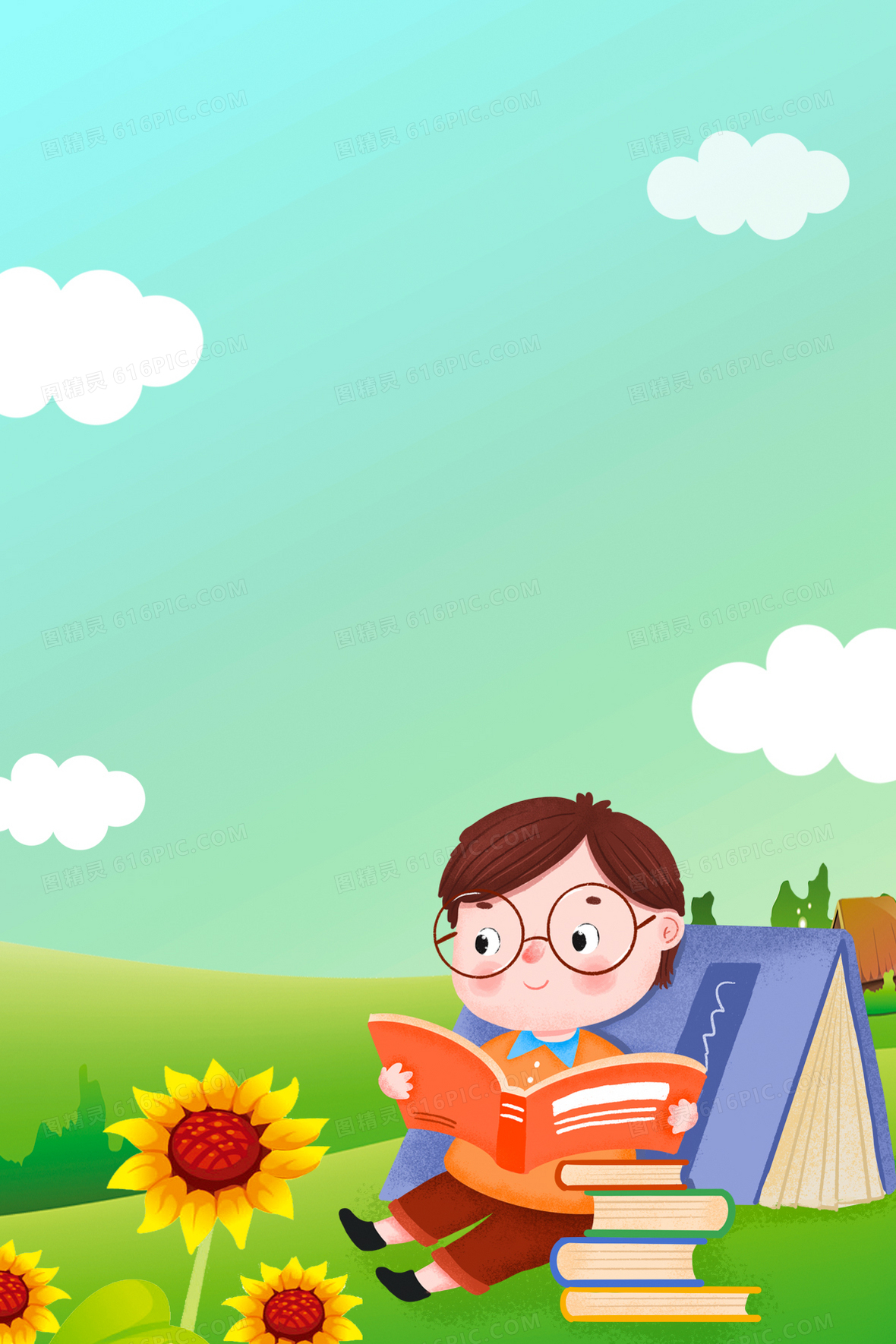 趴着看书的小男孩图片素材免费下载 - 觅知网