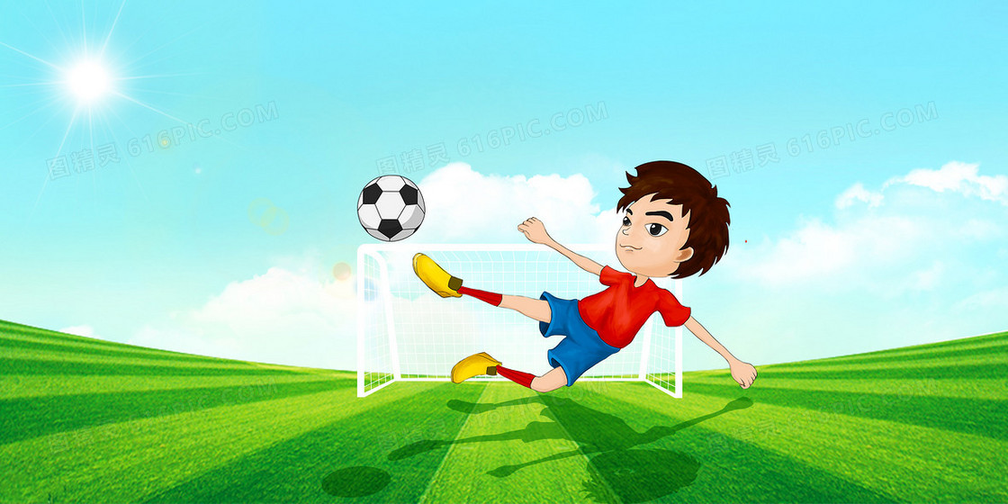 手绘卡通儿童踢足球背景
