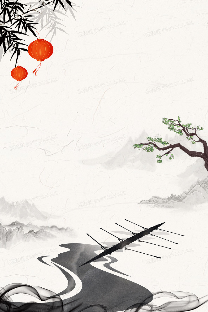 传统运动赛龙舟中国风水墨背景