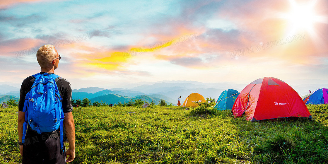 户外运动野营登山摄影图合成体育运动背景