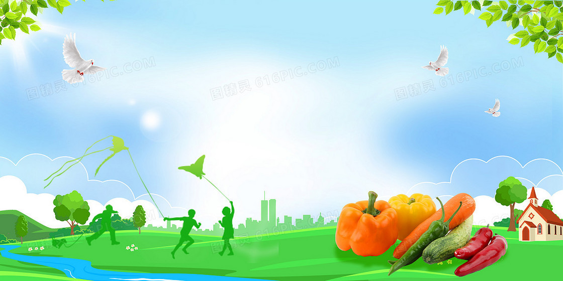 关注食品健康食品安全绿色蔬菜卡通背景