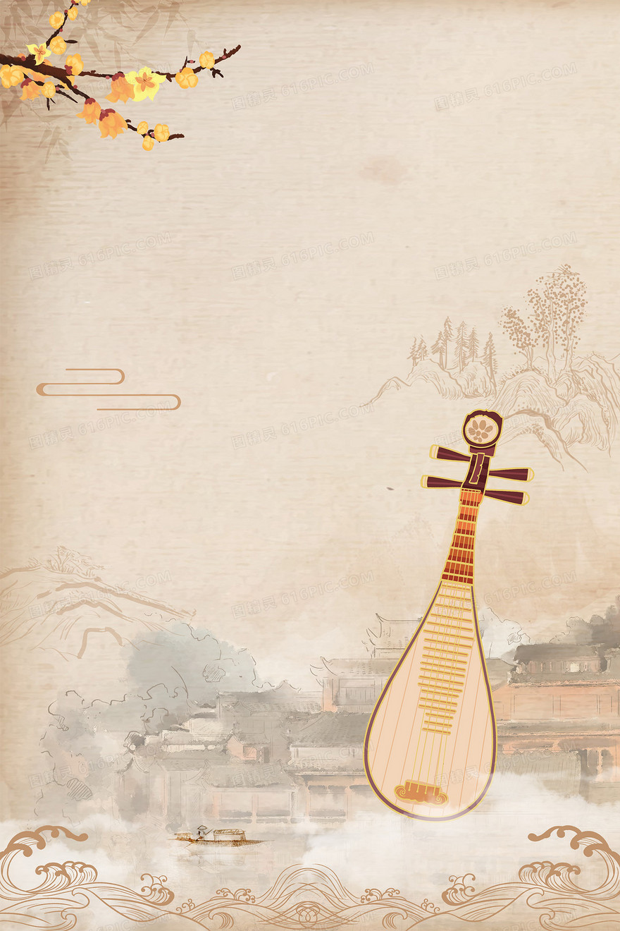 中国风传统乐器琵琶复古古风背景