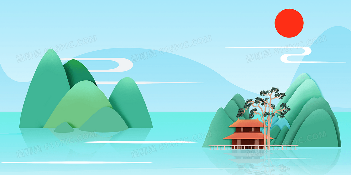 复古中国风亭台楼阁背景