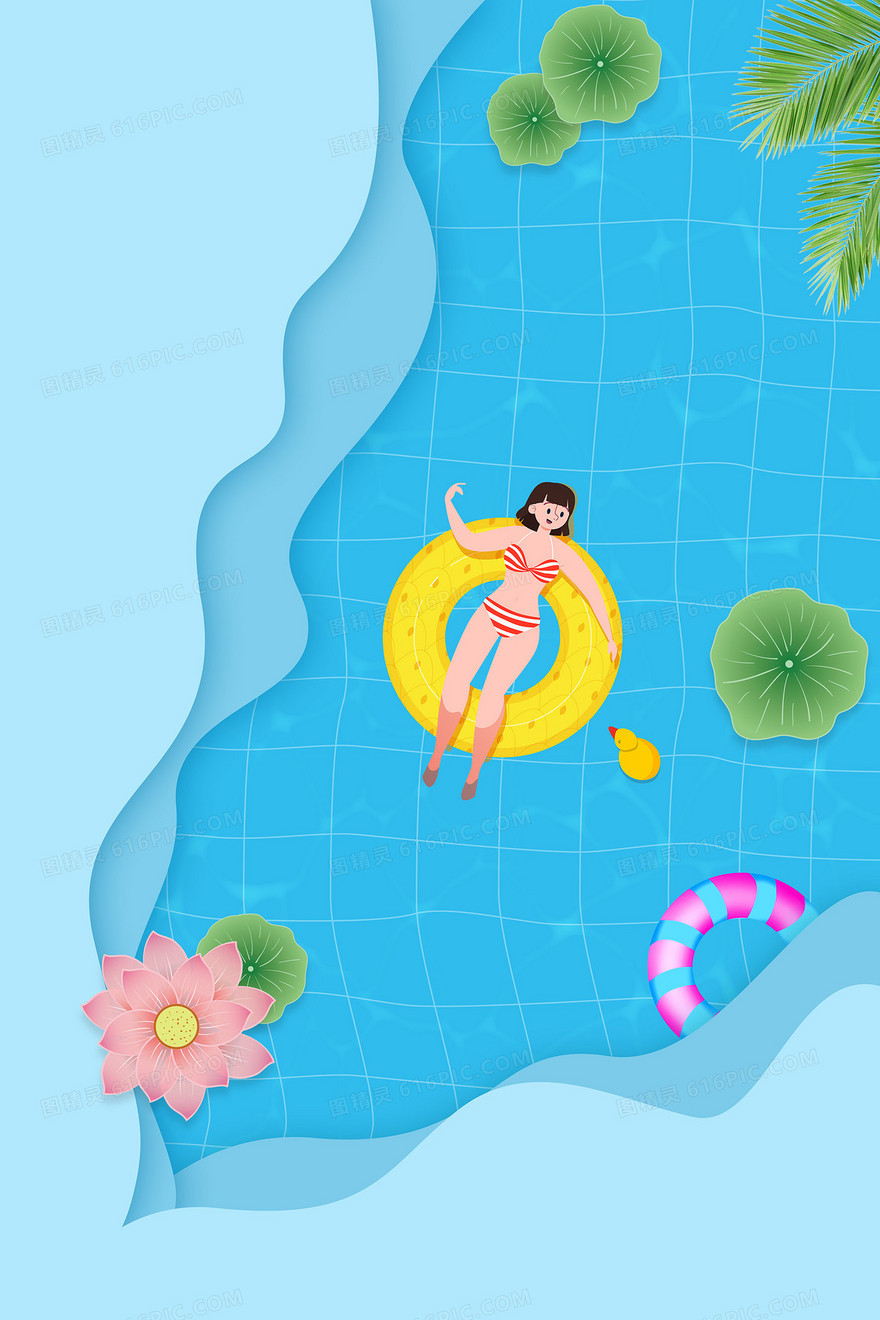 创意清新手绘蓝色夏天海报背景