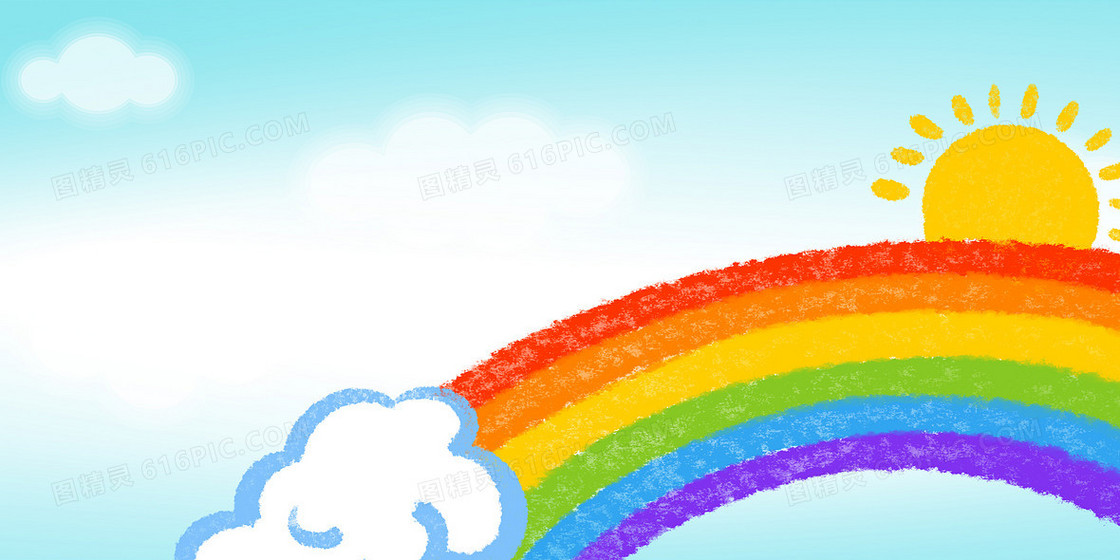蓝色天空雨后彩虹背景
