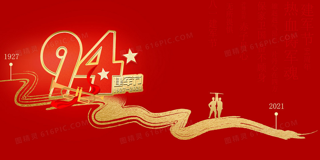 红金大气简约八一建军节94周年背景