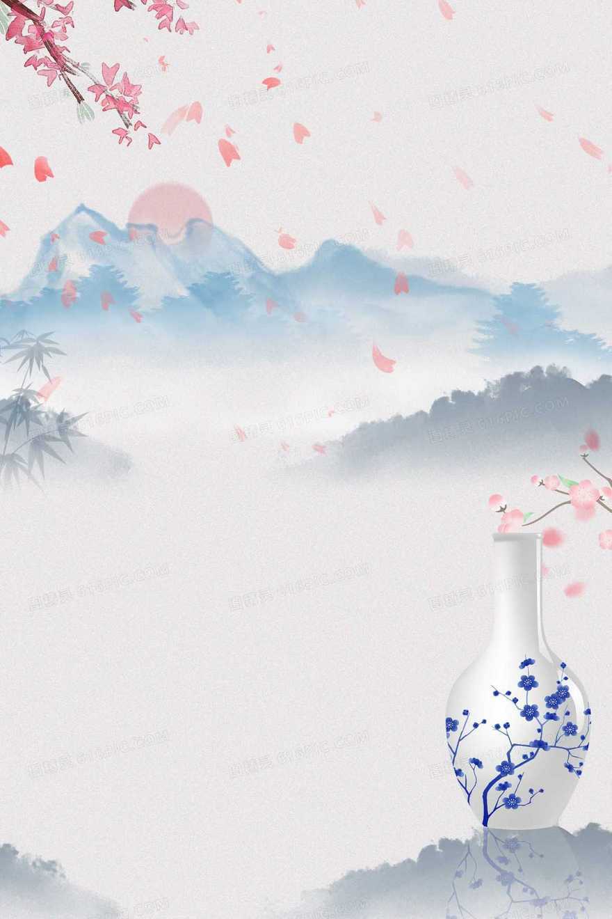 中国风水墨风景瓷器青花瓷背景