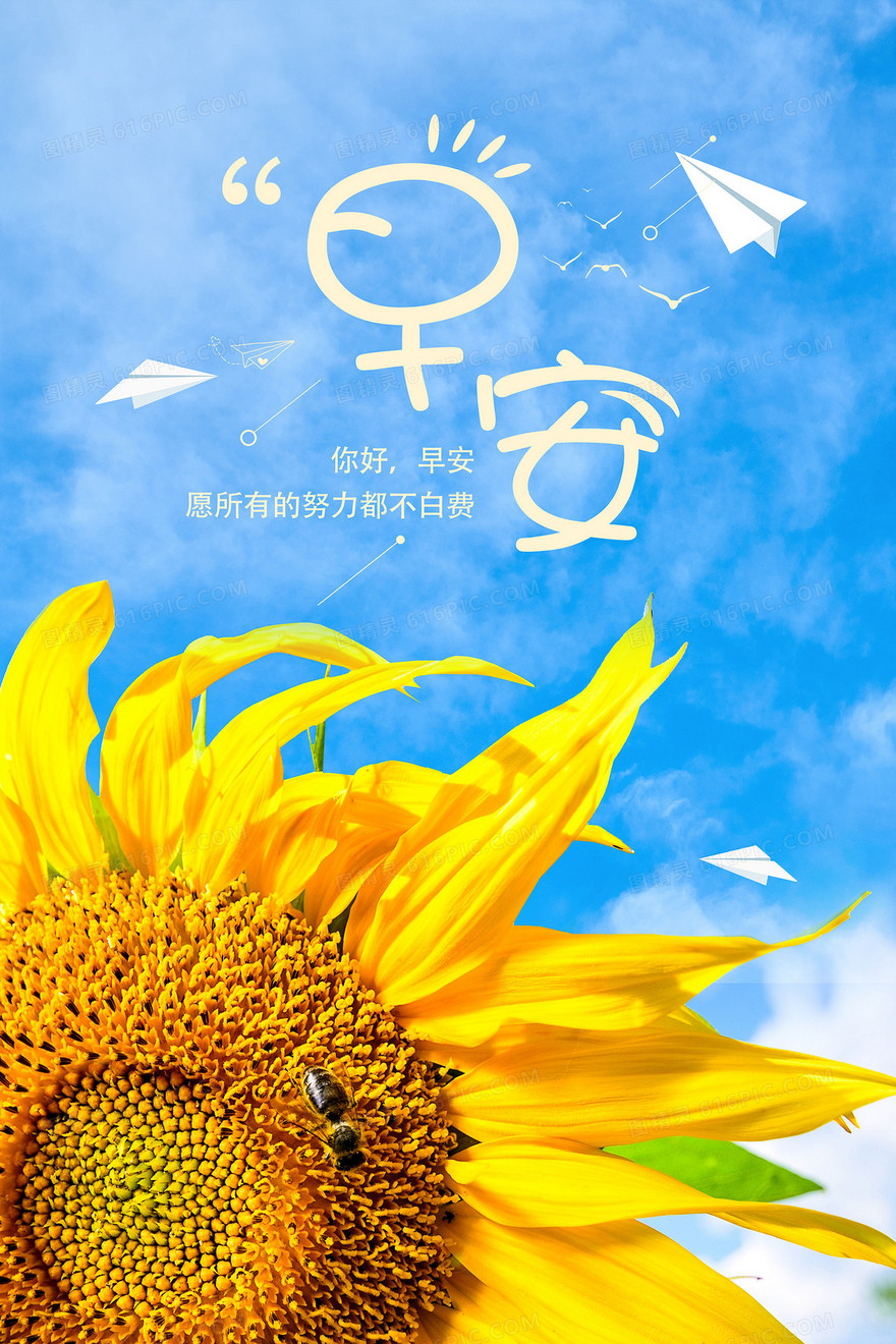 大气创意摄影合成向日葵早安打卡背景