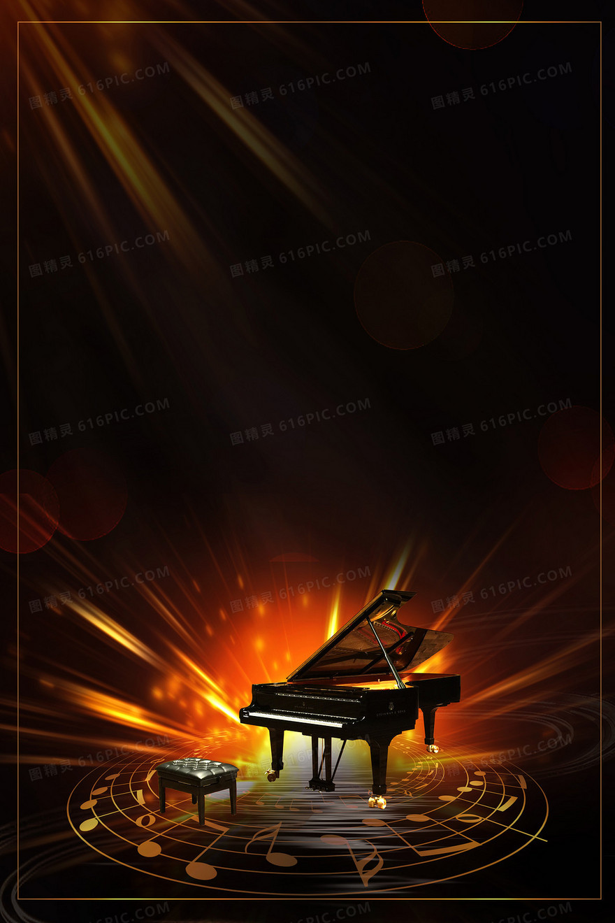 黑色大气钢琴音乐会黑金光效摄影图合成背景
