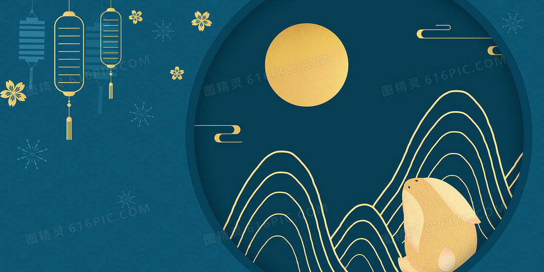 复古简约中国风中秋节玉兔圆月背景