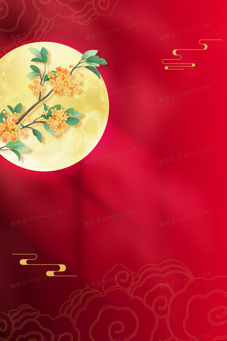 古典中国风红墙圆月光影中秋节背景