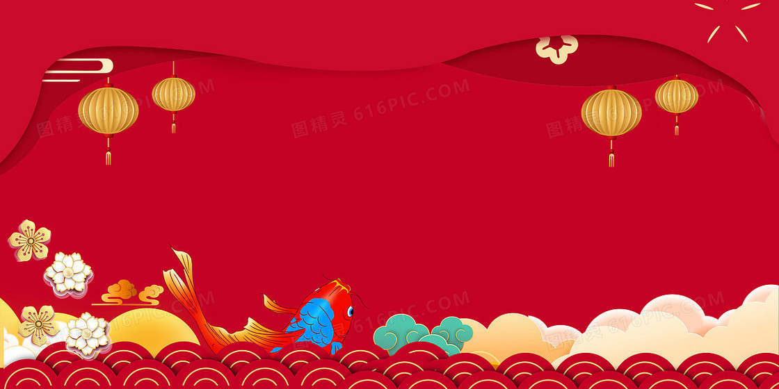 红色剪纸风新年庆祝背景