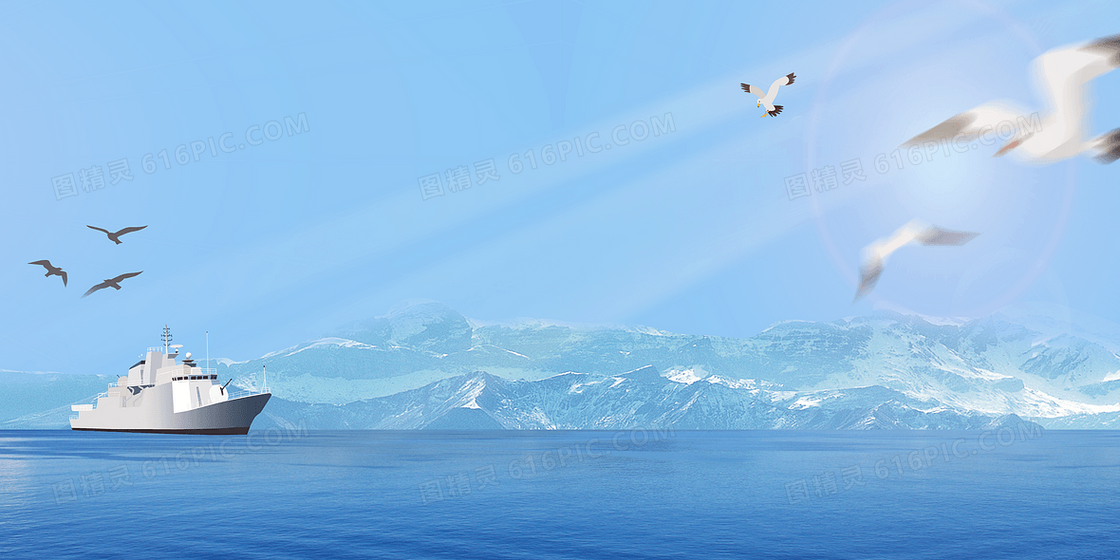蓝色大气海阔天空飞鸟摄影合成背景