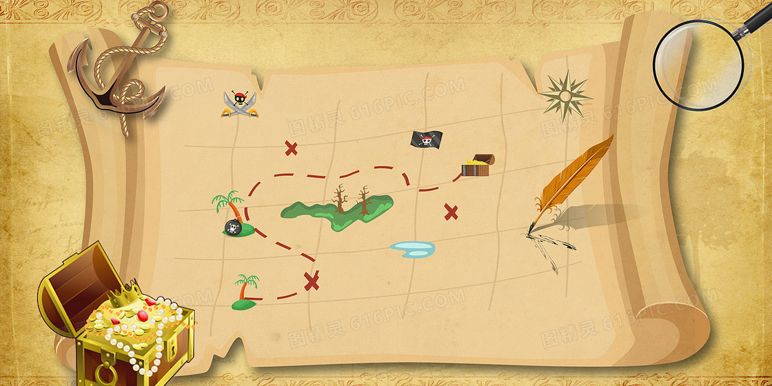 复古探险游戏藏宝图秘密宝藏手绘背景