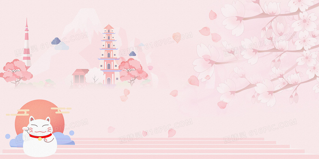 粉色日系招财猫背景