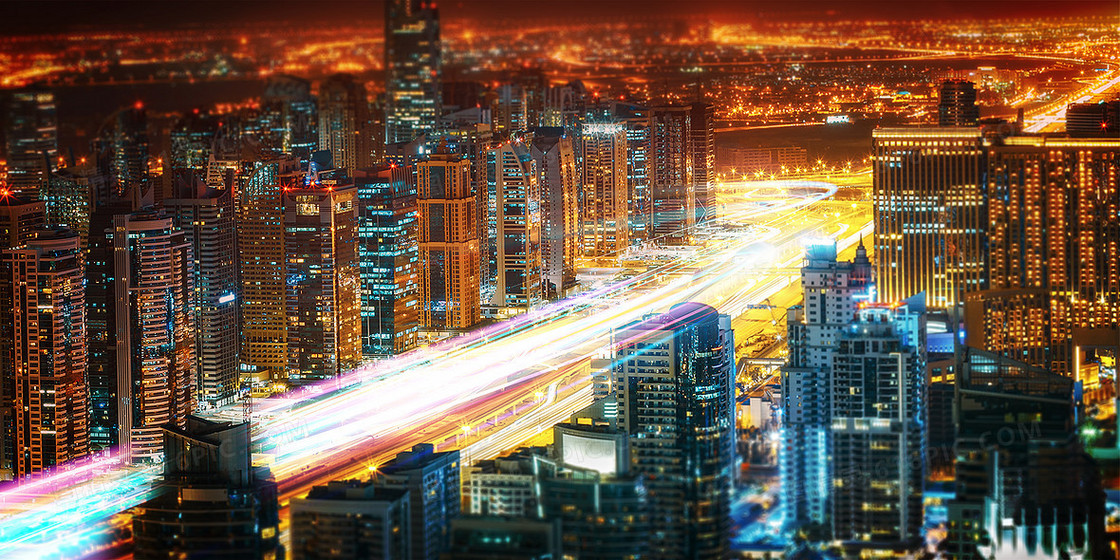 摄影合成夜景流光科技风城市背景