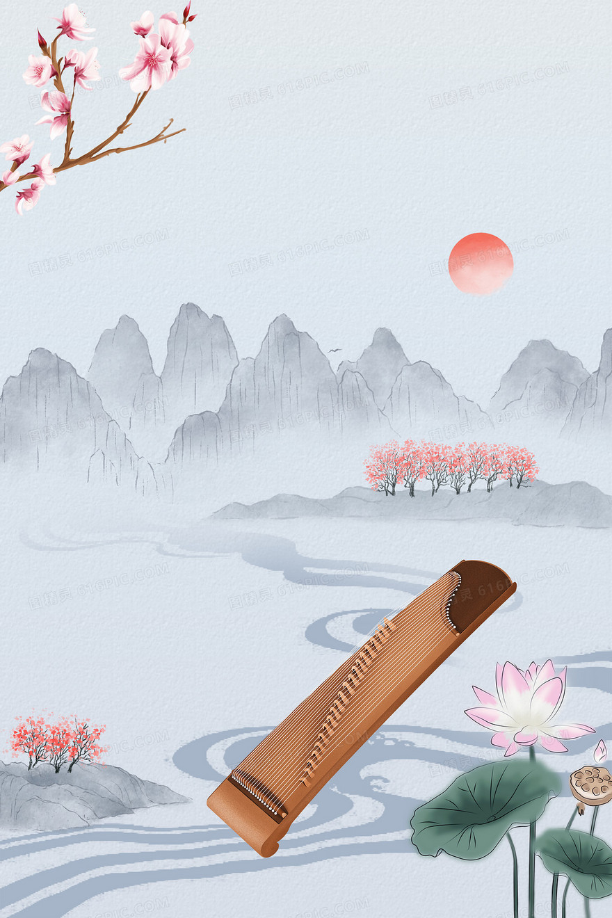 中国风传统文化古筝乐器背景