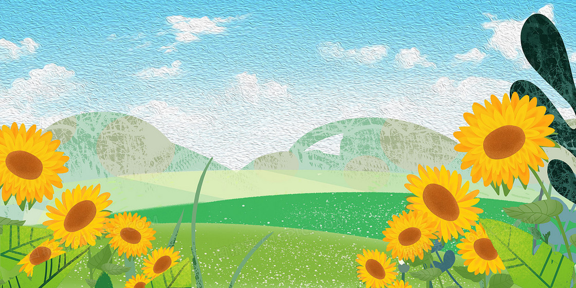 手绘插画风向日葵合成展板背景