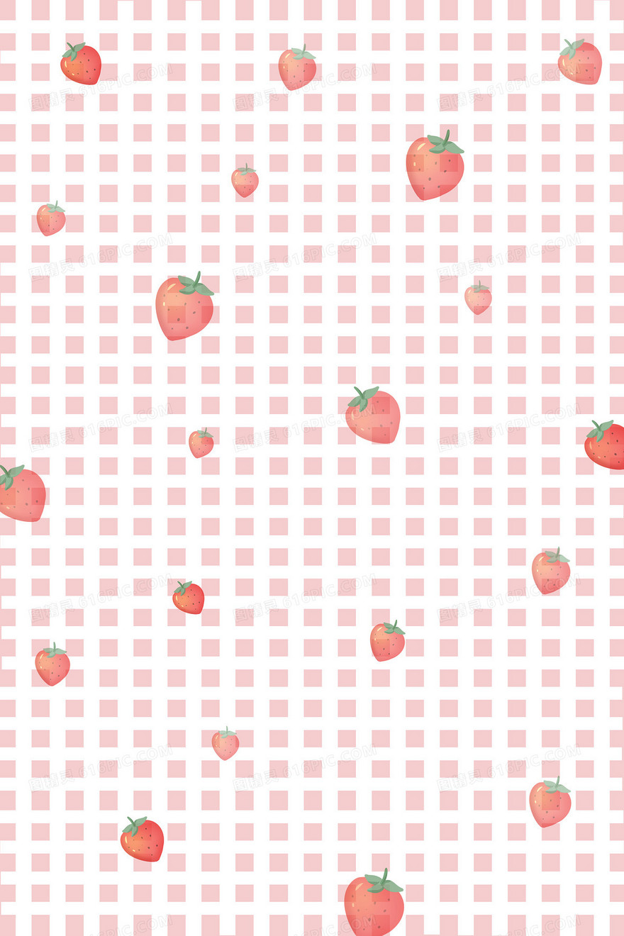 小清新草莓粉色格子背景