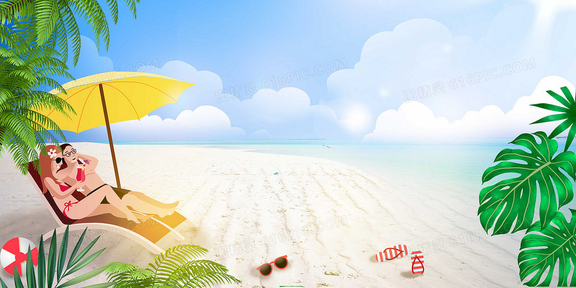夏天夏日海滩日光浴摄影合成背景