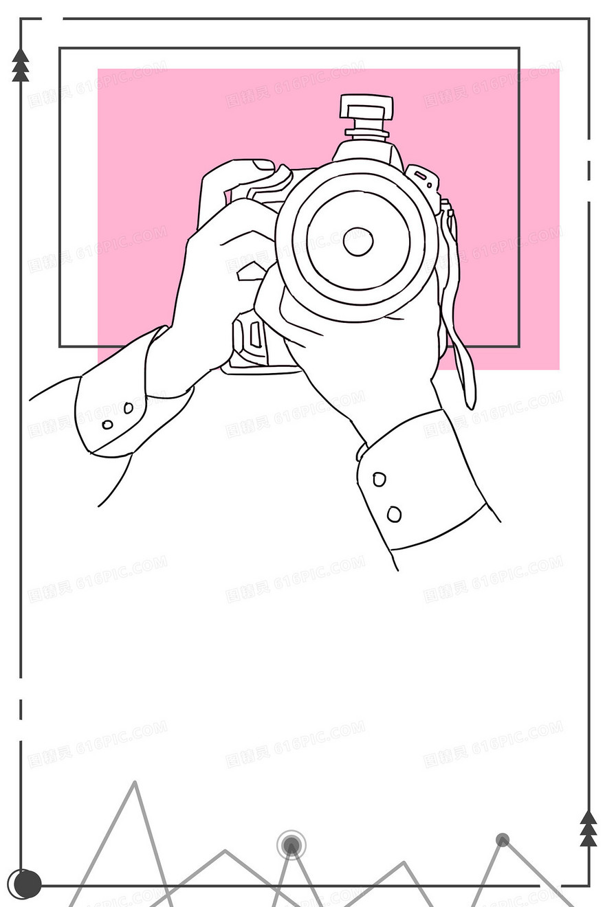 粉色线描手持相机几何背景