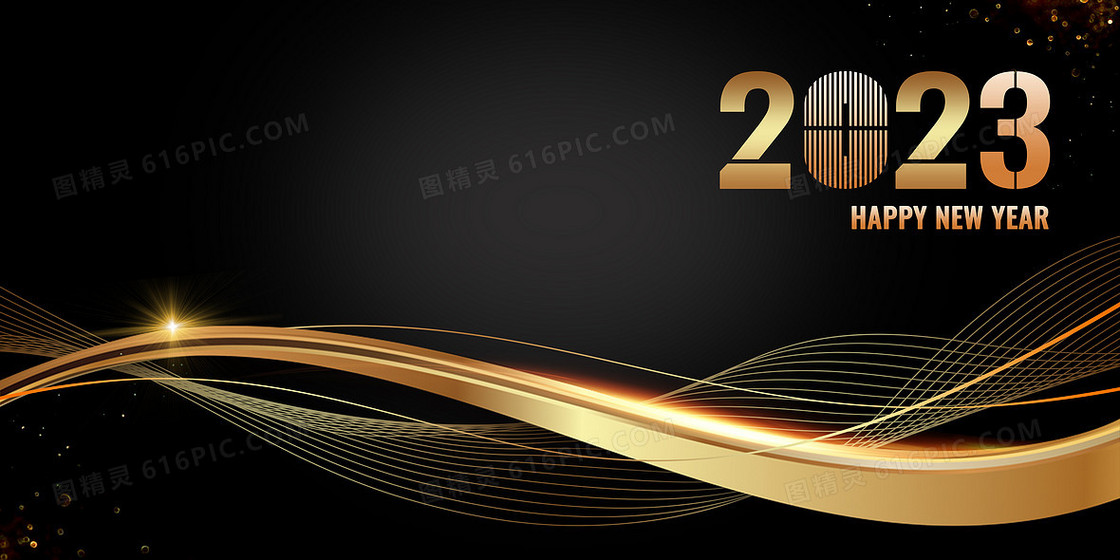 黑金风2023金色线条新年商务背景