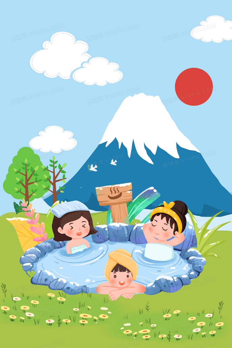 卡通姐妹温泉背景图