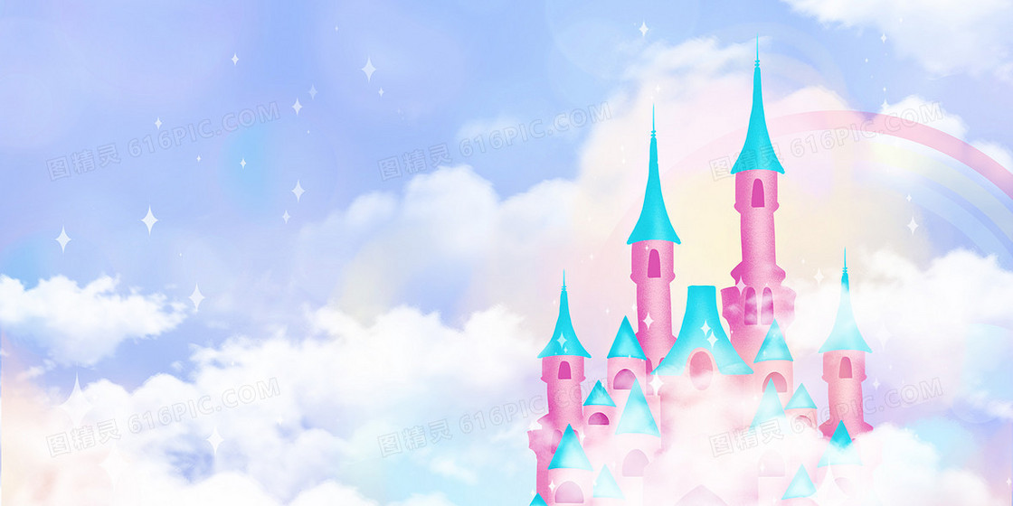 梦幻卡通插画城堡童话背景
