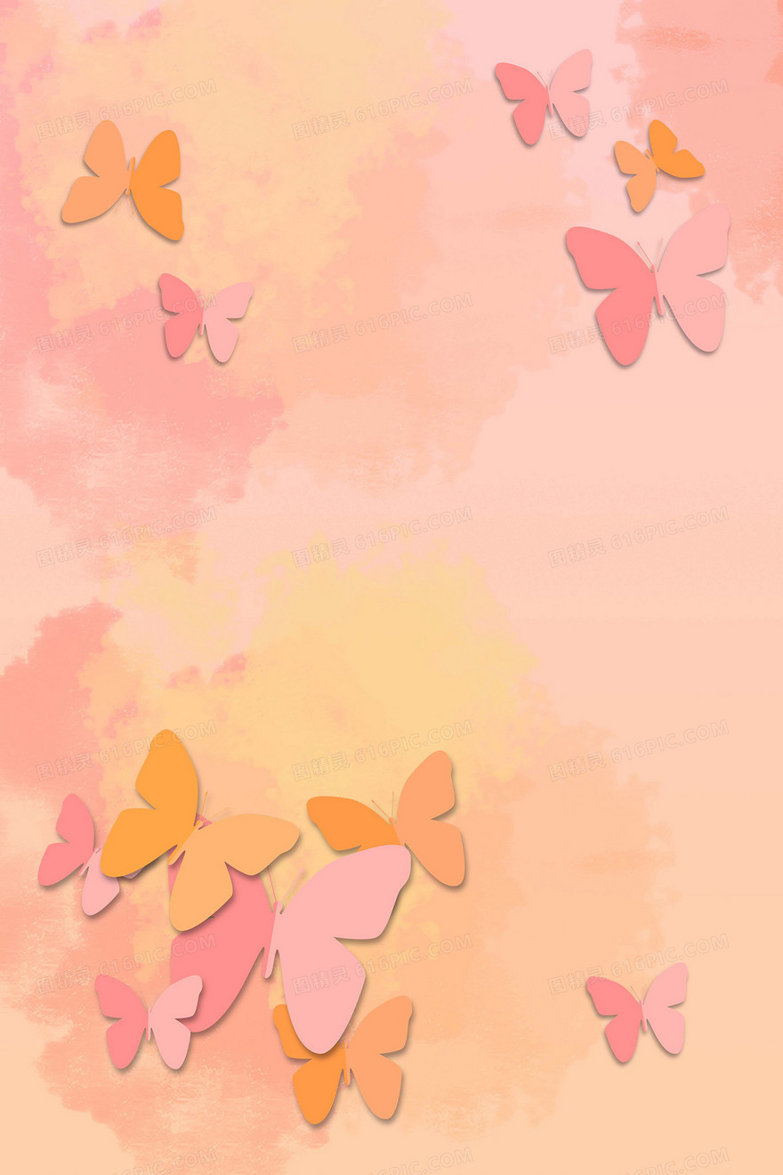 粉橘色水彩渐变蝴蝶背景
