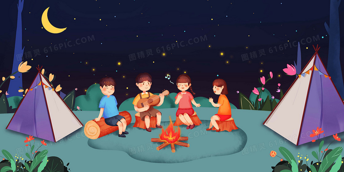 夜晚森林露营帐篷主题背景