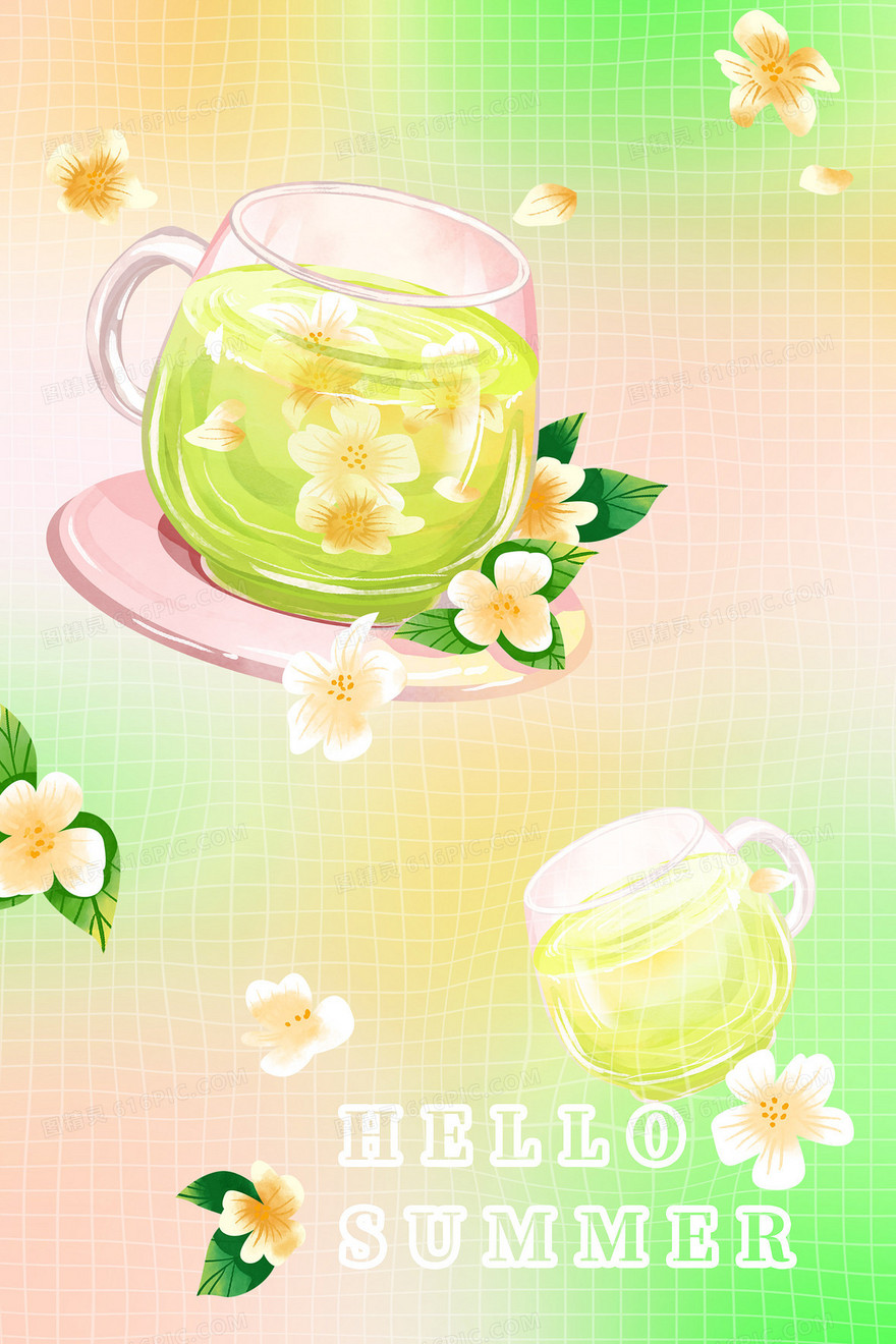 茉莉绿茶饮品网格背景