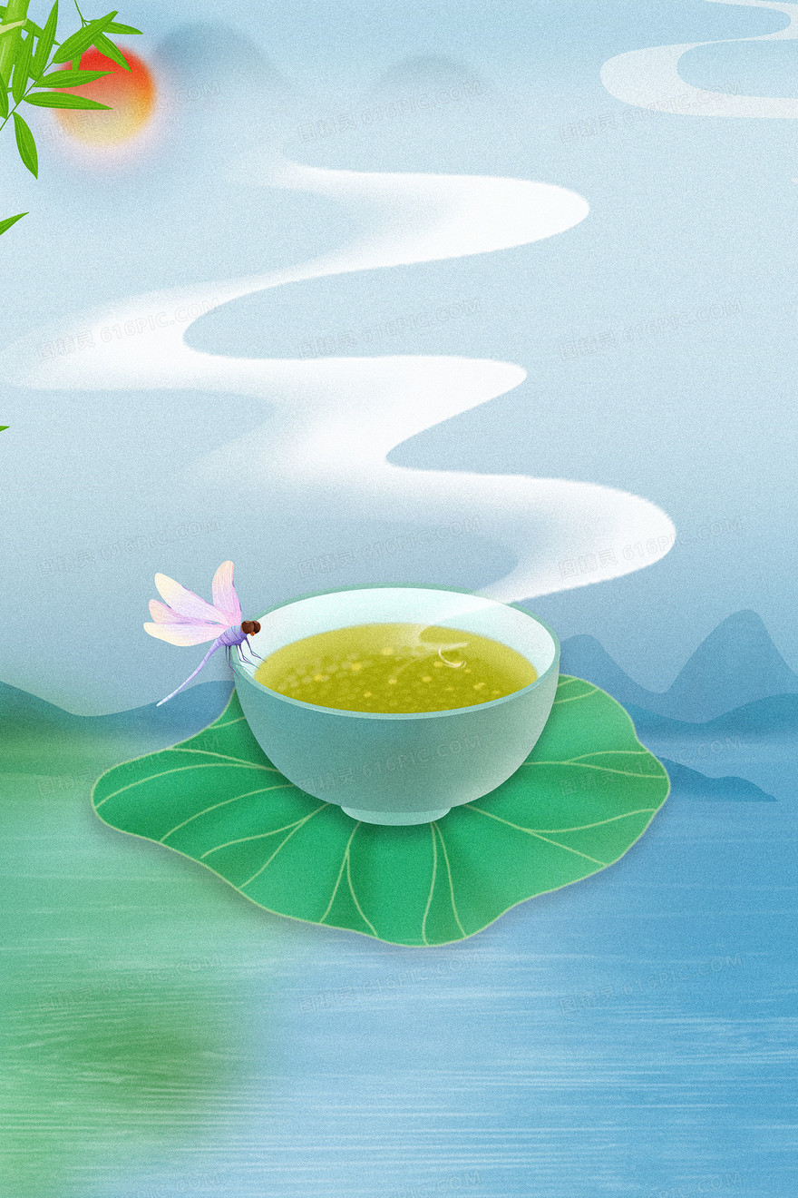 手绘中伏天清新背景