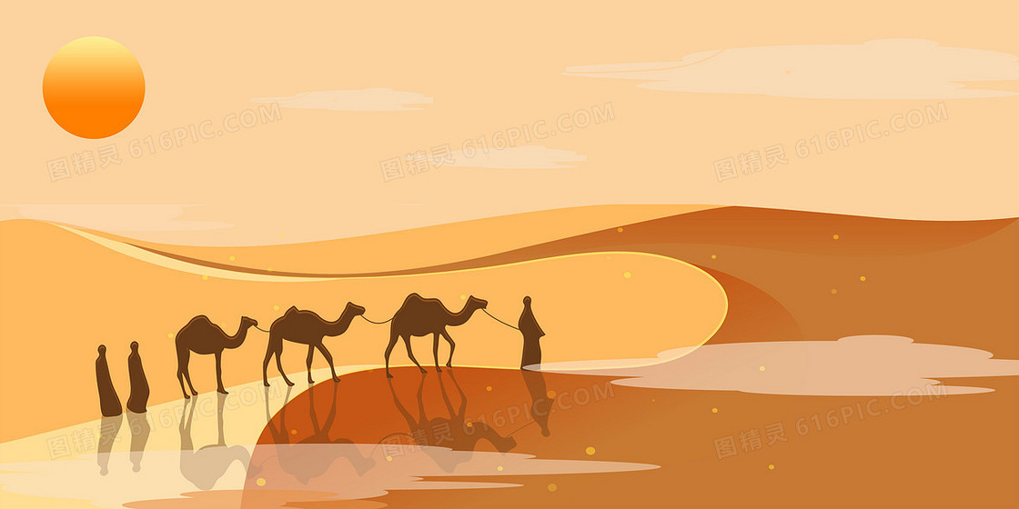 沙漠骆驼插画合成背景