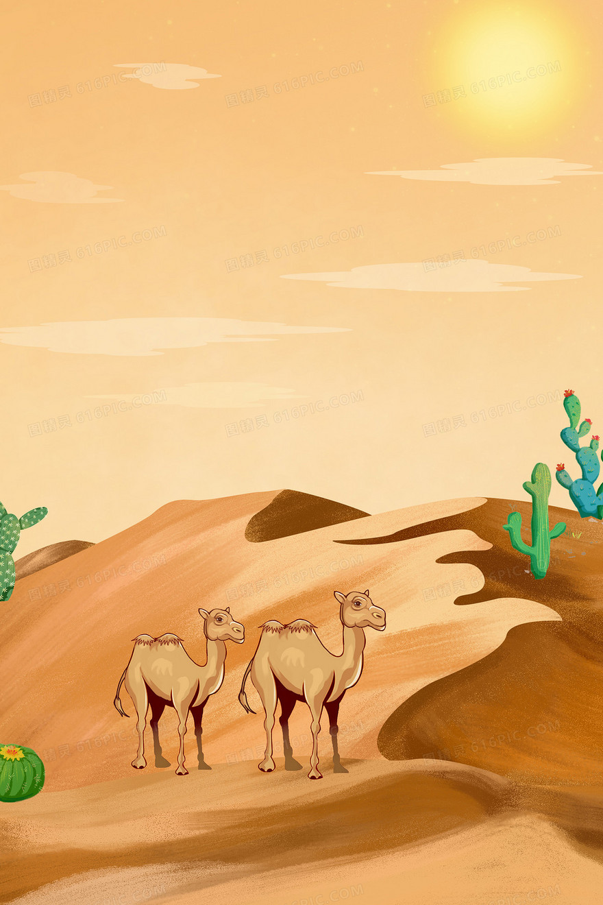 插画风沙漠骆驼背景