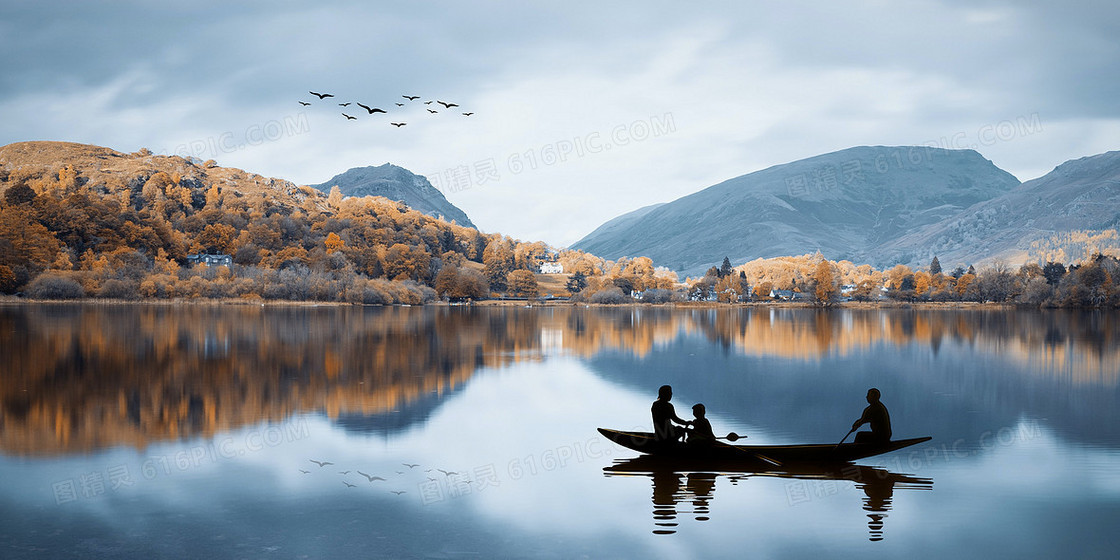 山水竹排竹筏自然风光文艺背景