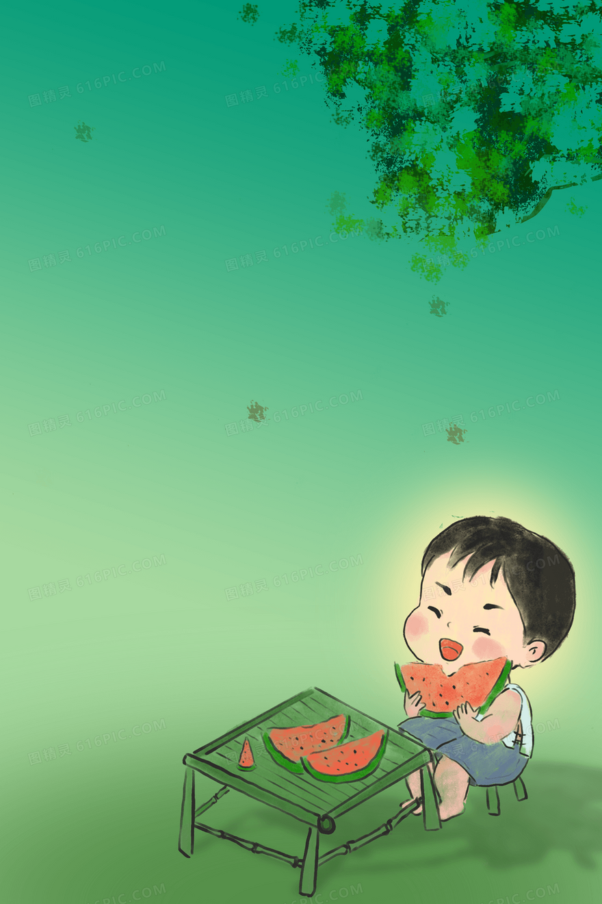 傍晚乘凉的小男孩