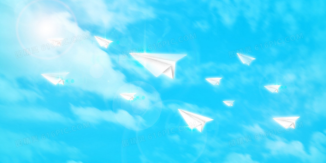 蓝色天空纸飞机合成背景