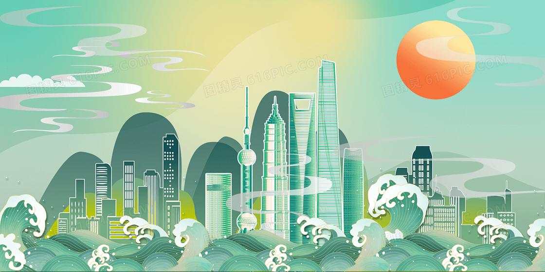 国潮城市合成背景
